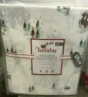 Pottery Barn Kids organic Santa Sleigh GLOW IN THE DARK full sheet set CHRISTMAS
