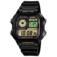 在飛比找松果購物優惠-【CASIO】十年之旅世界城市方款膠帶電子錶-黃面 (AE-