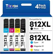 [Torvon] 812XL Ink Cartridge for Epson 812 812 XL 812XL T812XL T812 to Use with Epson Workforce Pro WF-3820 WF-3825 WF-4830 WF-4835 Printer(4 Pack,B/C/M/Y)