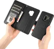 for Samsung S9 Case, 2 in 1 Wallet Leather Flip Case with Card Slots & Wrist Strap for Galaxy S9 (5.8") - Black