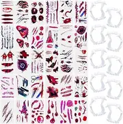 Pack of 10 Vampire Teeth 30 Halloween Temporary Tattoos, Vampire Teeth, False Teeth, Blood Suction Accessory, Perfect for Halloween