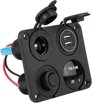 XIYINAPST 4 Gang Toggle Switch Panel with Dual USB Cigarette Lighter Socket for Car Boat Marine RV (Blue Light)