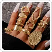 [ANGLEQUEEN] Gold Silver Rings for Women Pearl Colorful Rhinestone Waterproof Chunky Silver Ring Non Tarnish Gold Ring Set Stackable Statement Rings Adjustable Open Fashion Jewelry