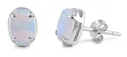 Sterling Silver W/Lab Opal Post Earrings