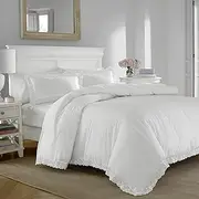 [Laura Ashley] King Duvet Cover Set, Reversible Cotton Bedding with Matching Shams, Lightweight Home Decor for All Seasons (Annabella White, King)