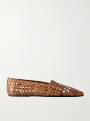 [Loro Piana] Loro Piana - Ayame Woven Leather Pointed-toe Flats - Tan - IT37 IT 37 Brown