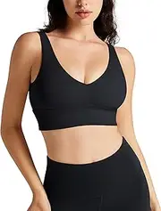 [QUEENIEKE] Women's V-Neck Sports Bra - U Back Medium Impact Wireless Padded Yoga Bra Crop Top for Workout