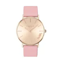 在飛比找PChome24h購物優惠-COACH 經典玫瑰金粉色皮帶腕錶36mm(14503332