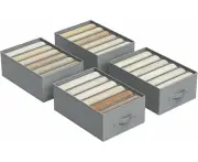 SONGMICS Wardrobe Organiser, Set of 4, Storage Box, 6 Compartments, Drawer Organiser System, Foldable Organiser Boxes, 42 x 30 x 17 cm, for Trousers,
