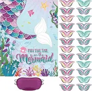 Faccito Pin The Tail on The Mermaid Party Game Mermaid Games Set Include 21 x 28 Inch Mermaid Poster 24 Pcs Reusable Tail Stickers Blindfold Mermaid Theme Party Supplies for Girls Birthday Party Favor