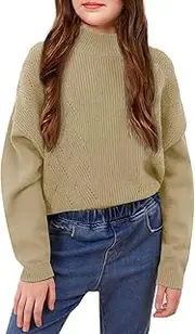[IIMMER] Girl's Batwing Pullover Sweaters Mock Neck Kids Fall Knit Cute Jumper Shirts 5-14 Years