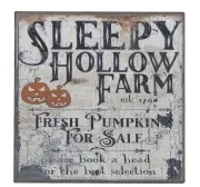 Sleepy Hollow Farm Pumpkin Halloween Decor Sign Shelf Sitter Wall Art 5" x 5"