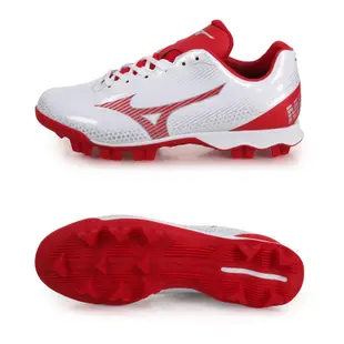 MIZUNO WAVE LIGHTREVO男棒壘球鞋-WIDE-寬楦 美津濃 白紅 (7.9折)