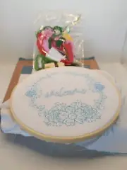 Welcome Wreath by Create Your Own Embroidery Kit New In Box Pink Flowers 6"