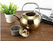 Glass Teapot Kettle with Tea Leaf Infuser Filter Coffee Maker Large Capacity Kung Fu Tea Set Thick Stainless Steel Teapot Tea Set Coffee Pot, Style:Gold 14cm