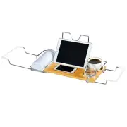 Bamboo Stainless Steel Bathtub Adjustable Caddy Spa Bath Tub Shower