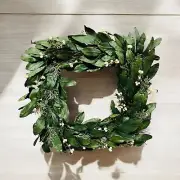 Pottery Barn 16” BAY LEAF Square Crystal Wreath NWT