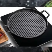 Round Cast Iron Frying Plate Uncoated Non-Stick Grill Iron Grill Pan Pan 31CM A