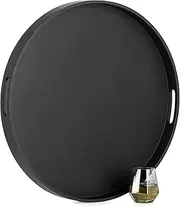 Hanobe Ottoman Tray Serving Decor: Round Large Coffee Table Black Decorative with Handles for Home Living Room