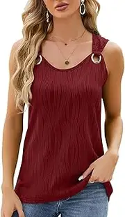 [GRECERELLE] Women's Y2K Summer Sleeveless Tops Loose Fit Summer Tank Tops with Metal Rings for Ladies, Wine Red, XL