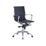 Rapidline Medium Back Boardroom Chair Chrome Base And Arms Black Ribbed Pu Seat And Back