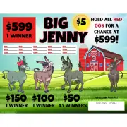 BIG JENNY 5 POINT/501P 700 PULL TAB HARD CARD TICKETS GAME FREE SHIPPING
