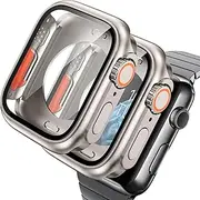 [AOKUTDA] 2Pack Case with 45 mm Screen Protector for Apple Watch Series 9 8 7 45mm (Looks Like Ultra&Ultra2) 360 Scratch Resistant Glass Protective Cover + Back Frame+Crown, Titanium Gold