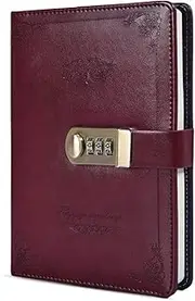 ARRLSDB Diary with Lock, PU Leather Combination Lock Journal (Combination Lock Diary) A5 Password Notebook Retro Privacy Journals Locking Personal Diary (Wine Red)