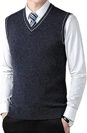 [SWJGLITTR] Men's Sleeveless Knitted Vest V Neck Pullover Waistcoats Relaxed Fit Wool Blended Vests, Dark Grey, Medium