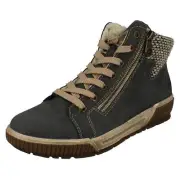 LADIES RIEKER LACE & ZIP UP FLEECE LINED WINTER ANKLE BOOTS N0709