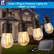S14 LED Solar/Plug Festoon String Lights Edison Bulbs Christmas Decor Lamps Yard