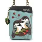 NEW CHALA BLACK BLUE CHICKADEE BIRDS ZIPPERED CROSSBODY WALLET FAUX LEATHER