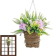 Rissunkv Basket Wreath - Artificial Seasonal Hangable Basket Wreath | Welcome Sign for Indoor Outdoor Use, Home Porch Farmhouse Wedding Decor