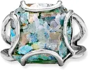 [JewelryWeb] 925 Sterling Silver Wire Set Roman Glass Ring 14.5mm Ancient Band Tapers From 11.6mm to 2.7mm Certificate of Authenticity-Band Style-Ring for Women and Men