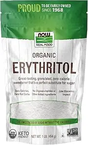 NOW Foods, Organic Erythritol, Pleasant Sweetner for Reduced-Calorie and Sugar-Free Recipes, Zero-Calorie, Low Glycemic Impact, 1-Pound
