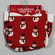 CHILDREN'S CHEF SET CHRISTMAS SNOW MAN SNOWMAN APRON AND CHEFS HAT NEW
