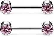 [Gnznzko] 14G Astm F136 Titanium Nipple Piercing Jewelry Round CZ Nipple Barbell Jewelry Internally Threaded G23 Solid Titanium Nipple Piercing Barbell Ring Jewelry for Women Men 14 Gauge