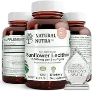 Natural Nutra Sunflower Lecithin 2000 mg, Phosphatidyl Choline, Brain Health, Reduce Clogged Ducts, Improve Liver Function, Memory Booster, Non-GMO, Gluten-Free Supplement, 120 Softgels (3 Pack)