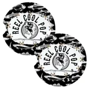 Reel Cool Pop Black and White Fishing Coasters for Car Cup Holders Set of 2