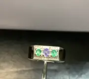 Real Sapphire Ceylon with Real Two Emerald Stones Ring Special Gift For My Love