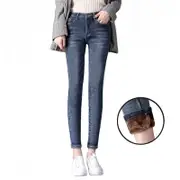 Nevenka Womens Fleece Jeans with Pockets High Waist Stretch Pants-689-Retro Blue
