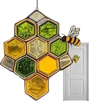 Honey Bee Sun Catcher, Acrylic Bee Decorations for Home, Honeycomb Pendant, Decorative Nature-Inspired Sun Catcher for Window Kitchen Garden Kids Room