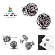 Cufflinks for Men, Round Silver Cufflinks with Vintage Handcrafted and Platin...
