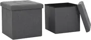Folding Storage Stools 2 pcs, Sofa Storage Stool, Portable Foot Rest Ottoman for Home, Living Room, Bedroom, Weather Resistant, 38 x 38 x 38 cm, Grey