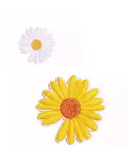 2Pc Set Flower Embroidery Patch White Daisy Yellow Daisy Patch Iron on Sew on