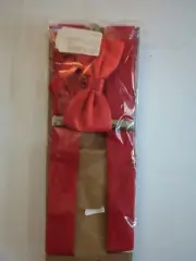 vintage red suspenders And Bowtie 46 In.