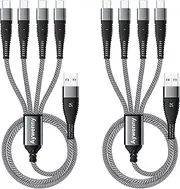 Aywenny Multi Charging Cable 2Pack 4FT Nylon Braided Universal 4 in 1 Multiple USB Cable 3A,with 4 USB-C Port Adapter,for with Cell Phones Tablets Universal Use for Phone15,Galaxy S22 S20 S9… (Grey)