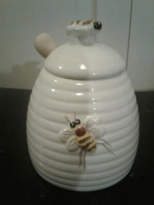 Mary Lake Thompson Beehive Honey Pot With Wood Dipper Ceramic New