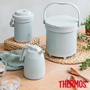 【THERMOS膳魔師】不鏽鋼迷霧綠按壓式真空保溫壺1000ml(THV-1000-GR)