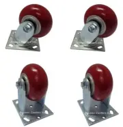 ES4X2AX-SET 4 Inch Caster Set of 4 Ergonomic Poly Wheels 2 Rigid 2 Swivel